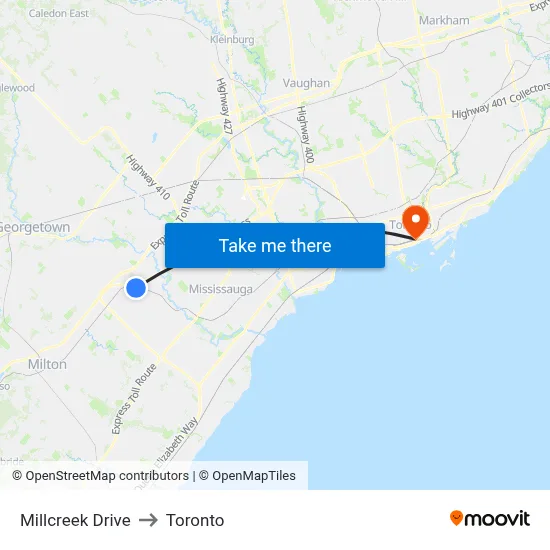 Millcreek Drive to Toronto map