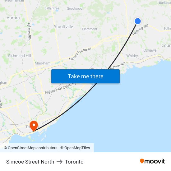 Simcoe Street North to Toronto map