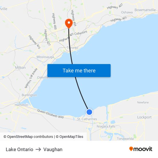 Lake Ontario to Vaughan map