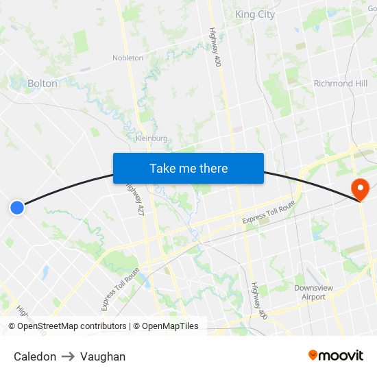 Caledon to Vaughan map