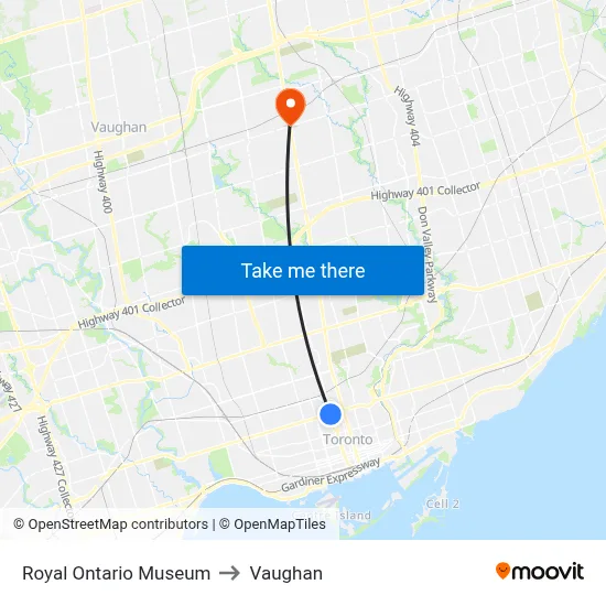 Royal Ontario Museum to Vaughan map