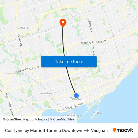 Courtyard by Marriott Toronto Downtown to Vaughan map