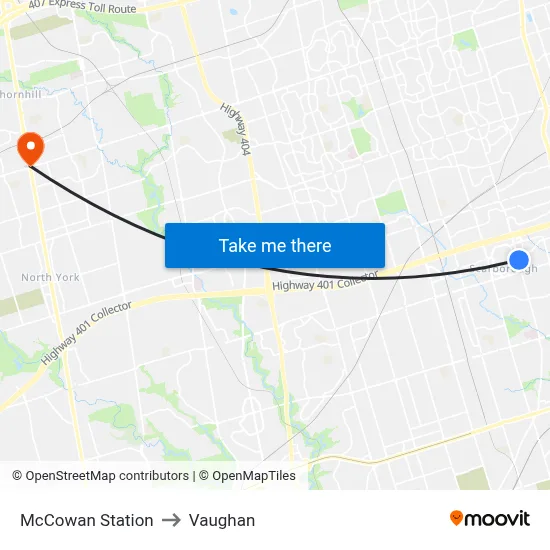 McCowan Station to Vaughan map