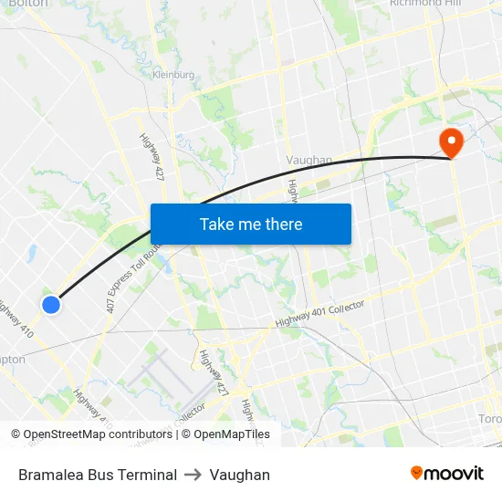 Bramalea Bus Terminal to Vaughan map