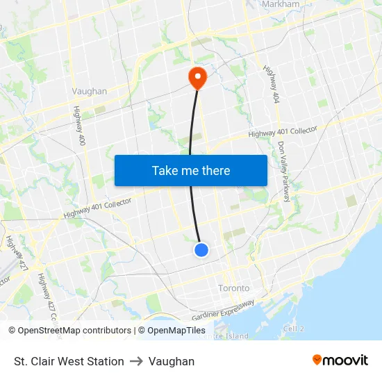 St. Clair West Station to Vaughan map