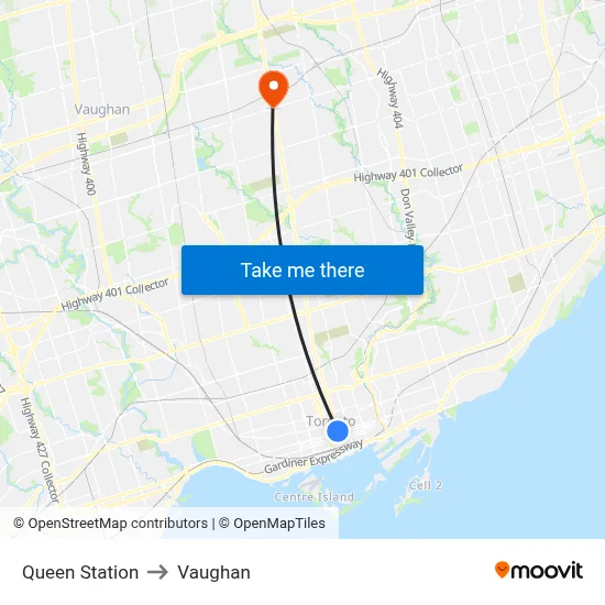 Queen Station to Vaughan map