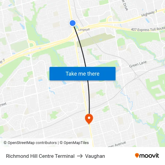 Richmond Hill Centre Terminal to Vaughan map