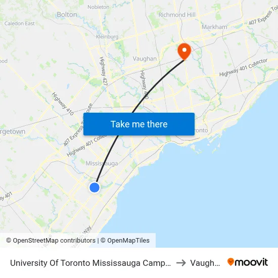 University Of Toronto Mississauga Campus to Vaughan map