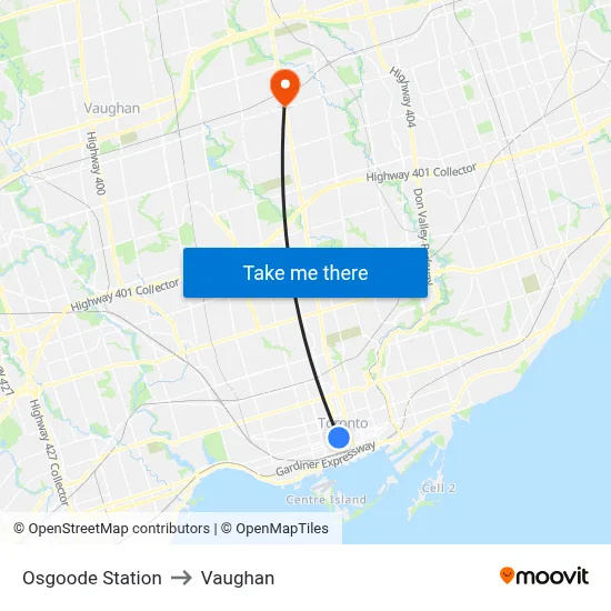 Osgoode Station to Vaughan map