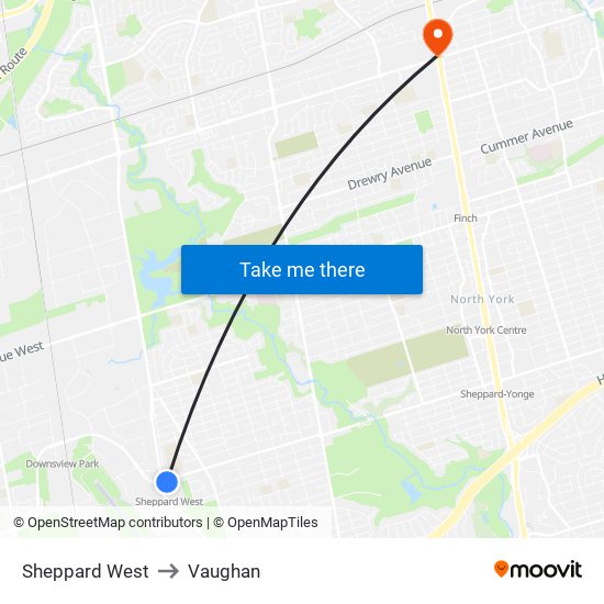 Sheppard West to Vaughan map