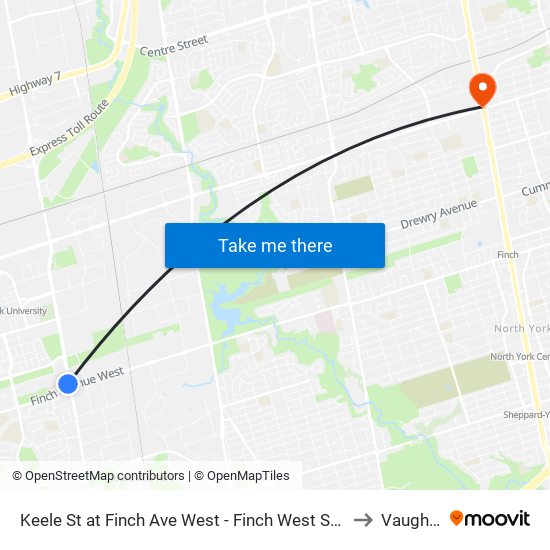 Keele St at Finch Ave West - Finch West Station to Vaughan map