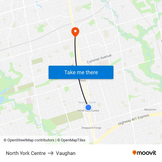 North York Centre to Vaughan map