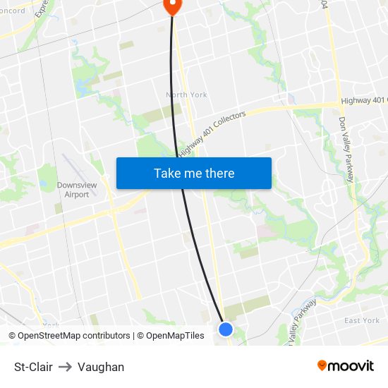 St-Clair to Vaughan map