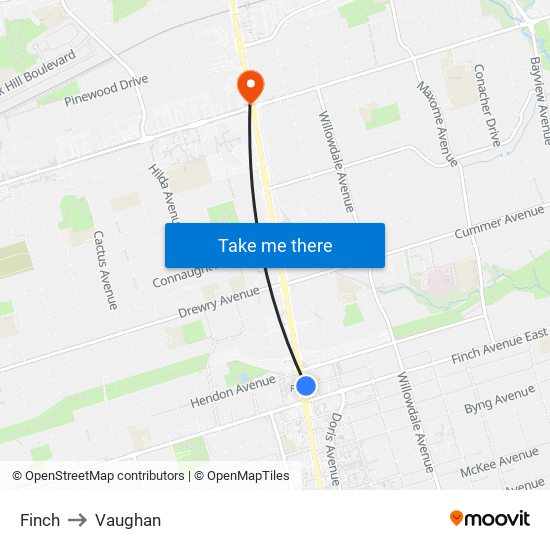 Finch to Vaughan map