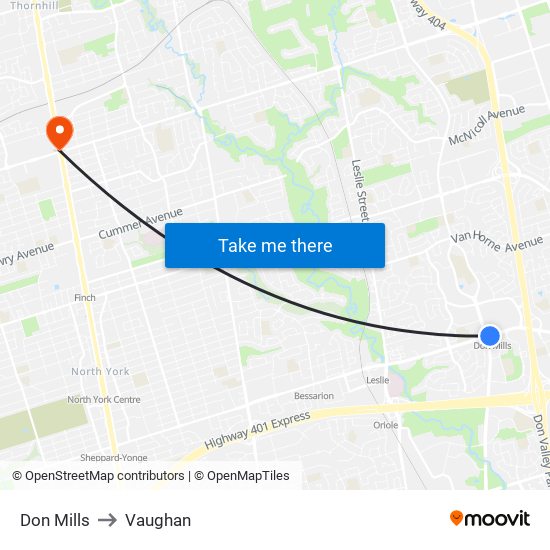 Don Mills to Vaughan map