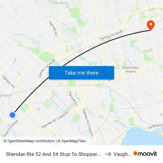 Sheridan Rte 52 And 54 Stop To Shoppers World to Vaughan map