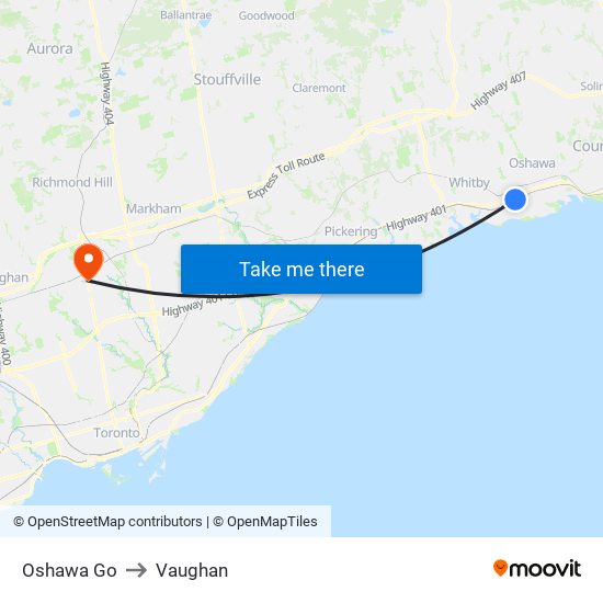 Oshawa Go to Vaughan map