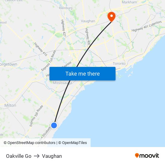 Oakville Go to Vaughan map