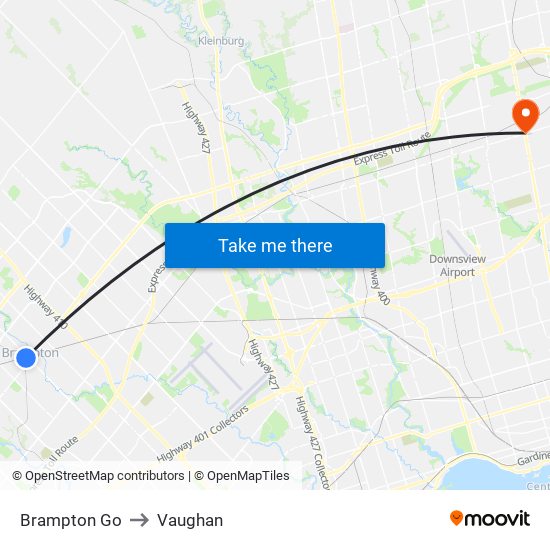 Brampton Go to Vaughan map