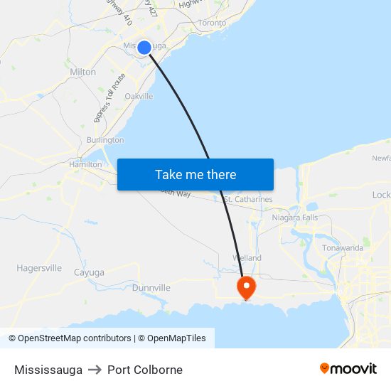 Mississauga to Port Colborne map