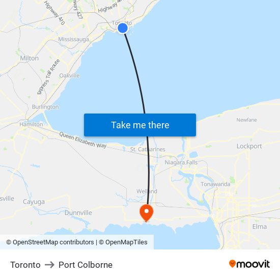 Toronto to Port Colborne map