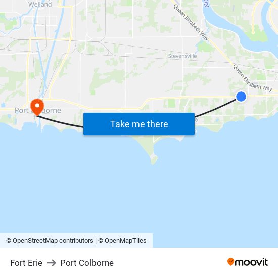 Fort Erie to Port Colborne map