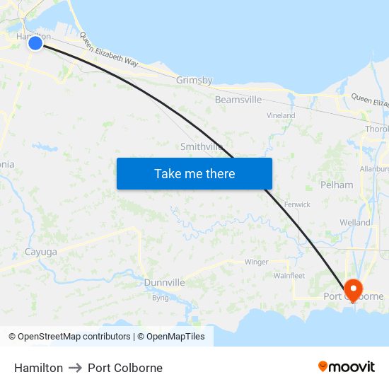 Hamilton to Port Colborne map