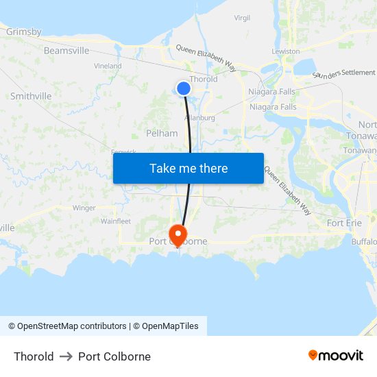 Thorold to Port Colborne map