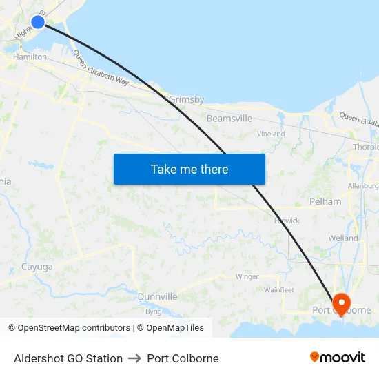 Aldershot GO Station to Port Colborne map