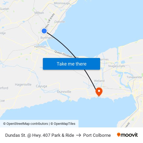 Dundas St. @ Hwy. 407 Park & Ride to Port Colborne map