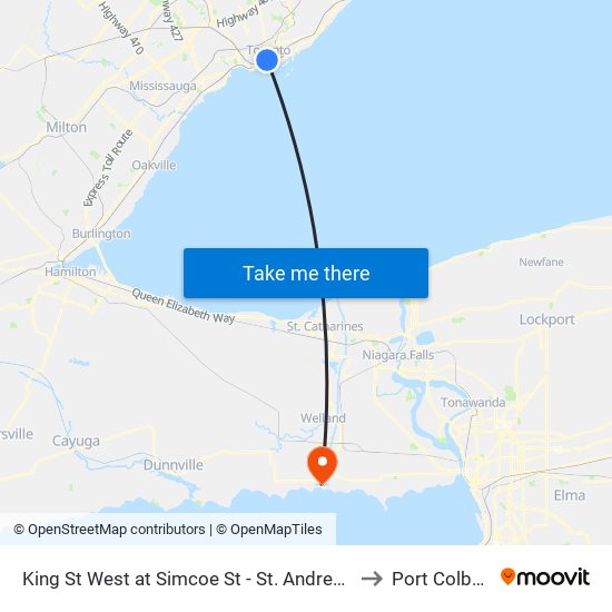 King St West at Simcoe St - St. Andrew Station to Port Colborne map