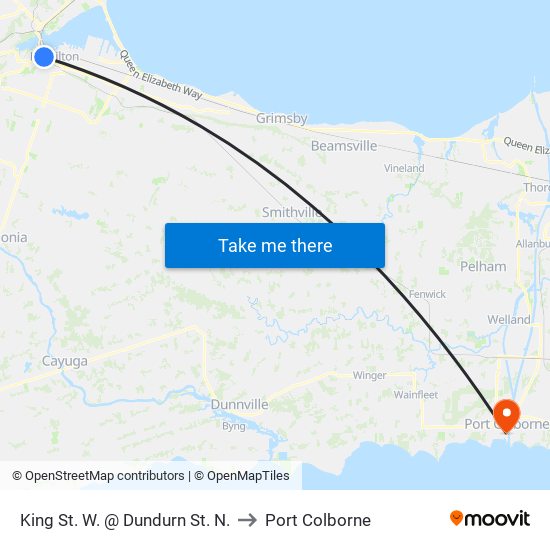 King St. W. @ Dundurn St. N. to Port Colborne map