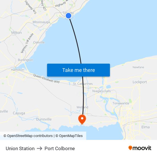 Union Station to Port Colborne map