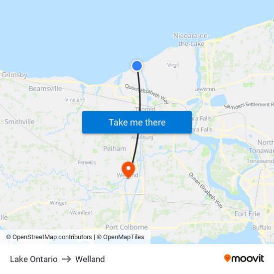 Lake Ontario to Welland map