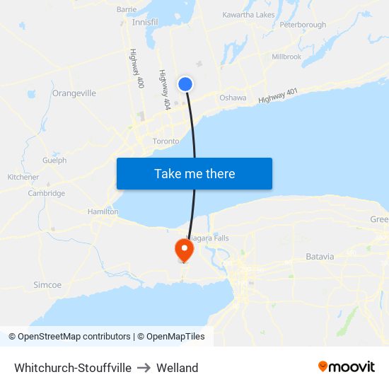 Whitchurch-Stouffville to Welland map