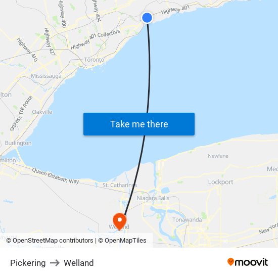 Pickering to Welland map