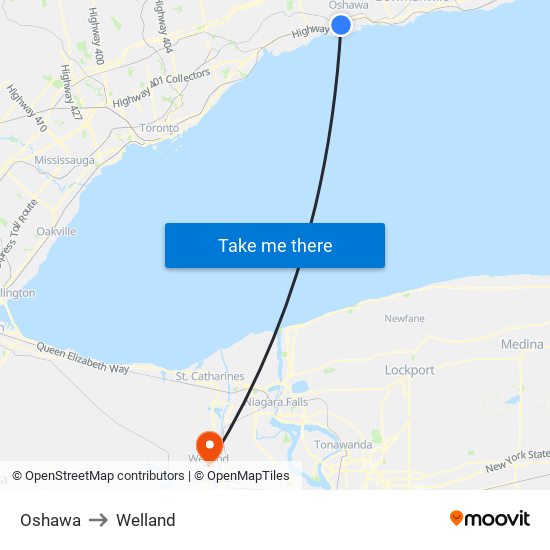 Oshawa to Welland map