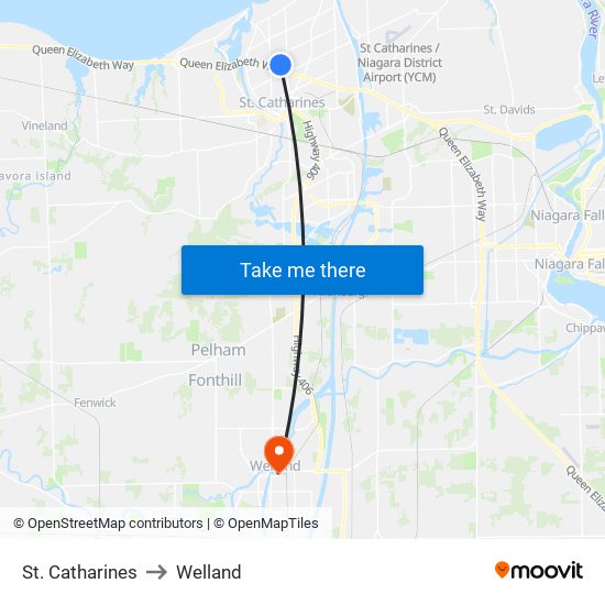 St. Catharines to Welland map