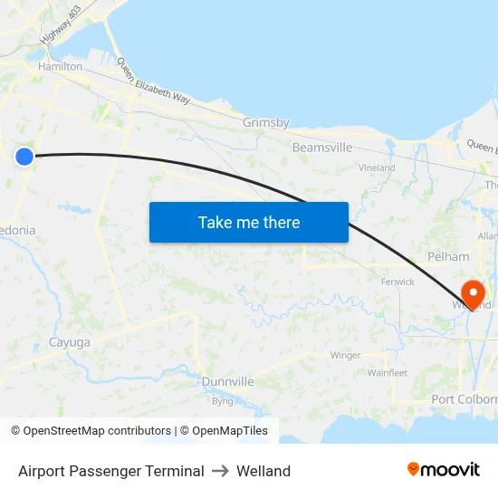 Airport Passenger Terminal to Welland map