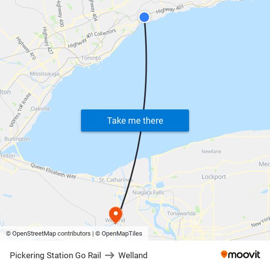 Pickering Station Go Rail to Welland map