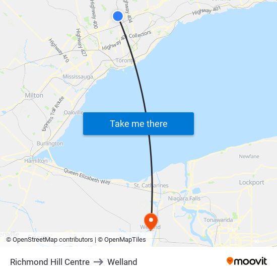 Richmond Hill Centre to Welland map