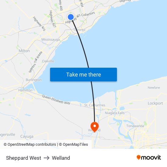 Sheppard West to Welland map
