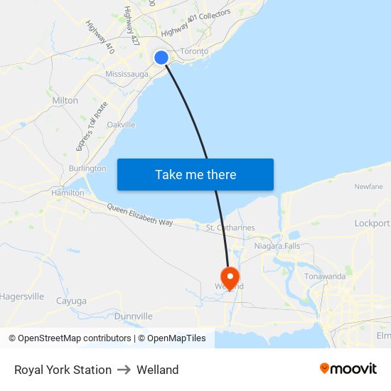 Royal York Station to Welland map