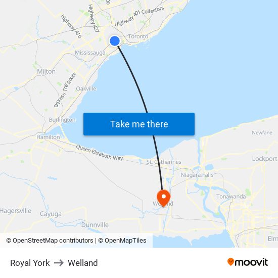 Royal York to Welland map