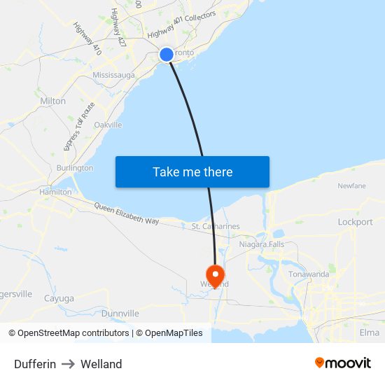 Dufferin to Welland map