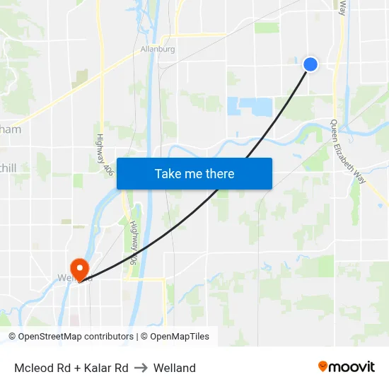 Mcleod Rd + Kalar Rd to Welland map