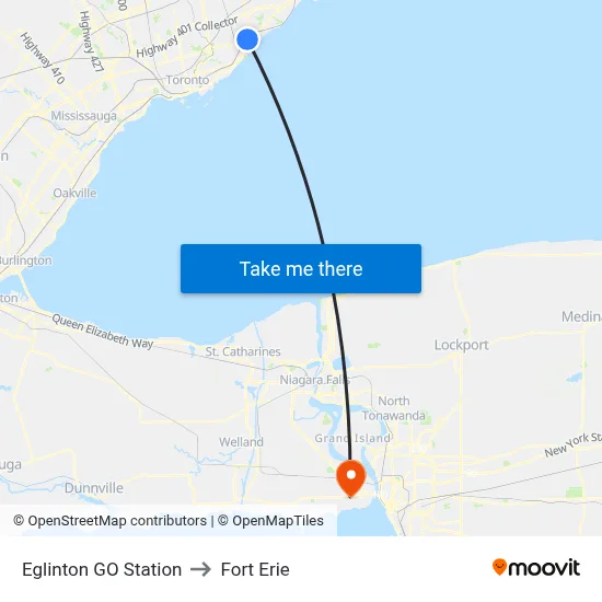 Eglinton GO Station to Fort Erie map