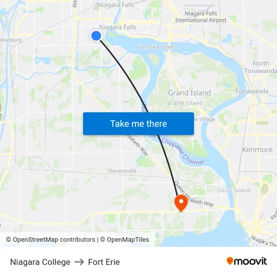 Niagara College to Fort Erie map