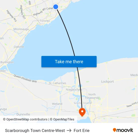 Scarborough Town Centre-West to Fort Erie map