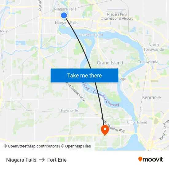 Niagara Falls to Fort Erie map